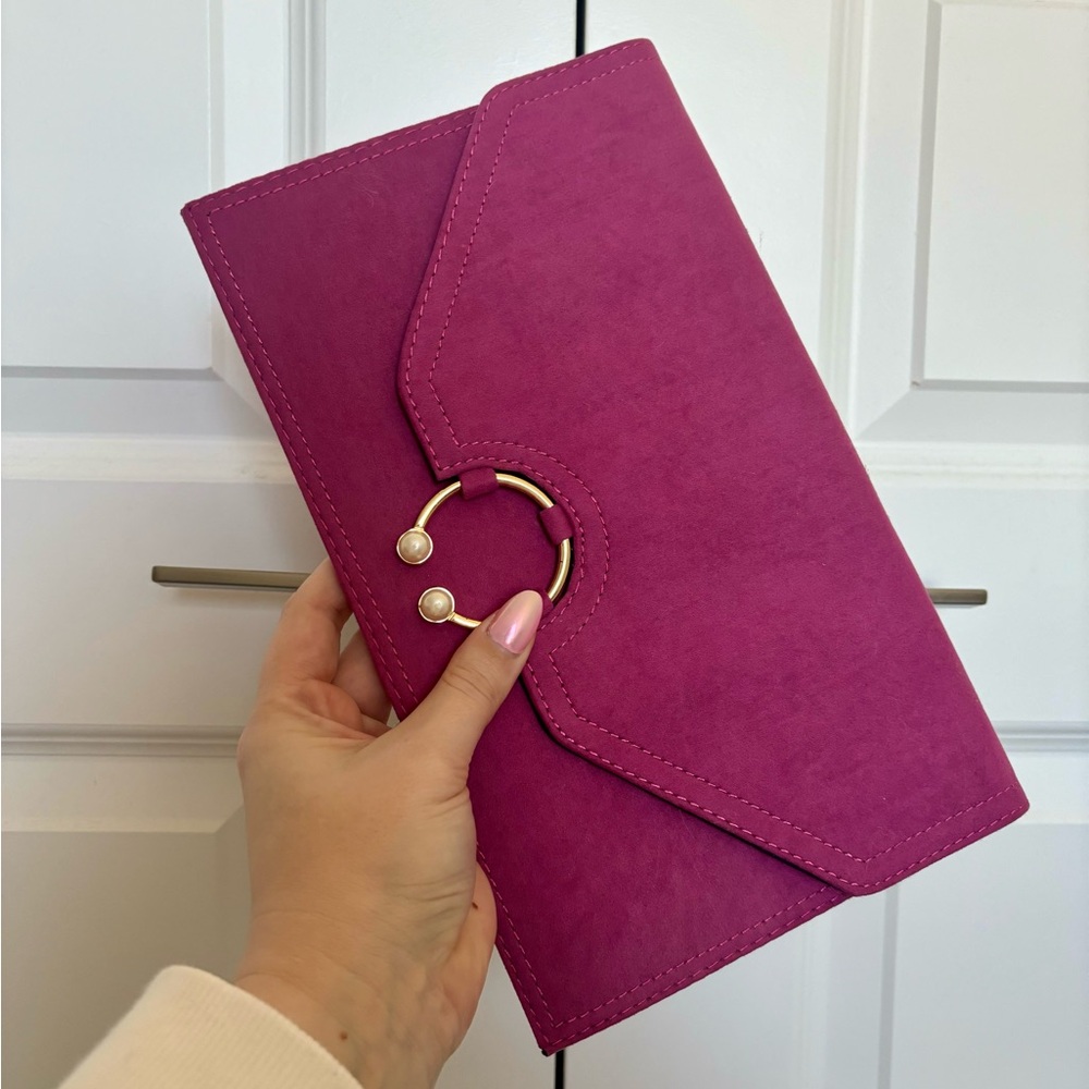 Pink Suede Clutch Handbag